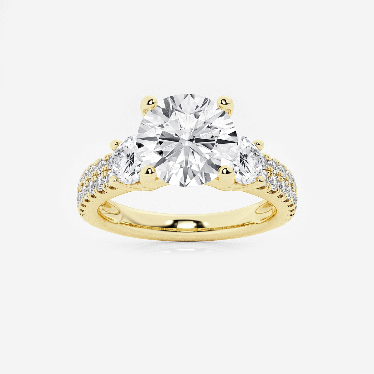 2 1/4 ctw Round Lab Grown Diamond Engagement Ring with Double Row Side Accents