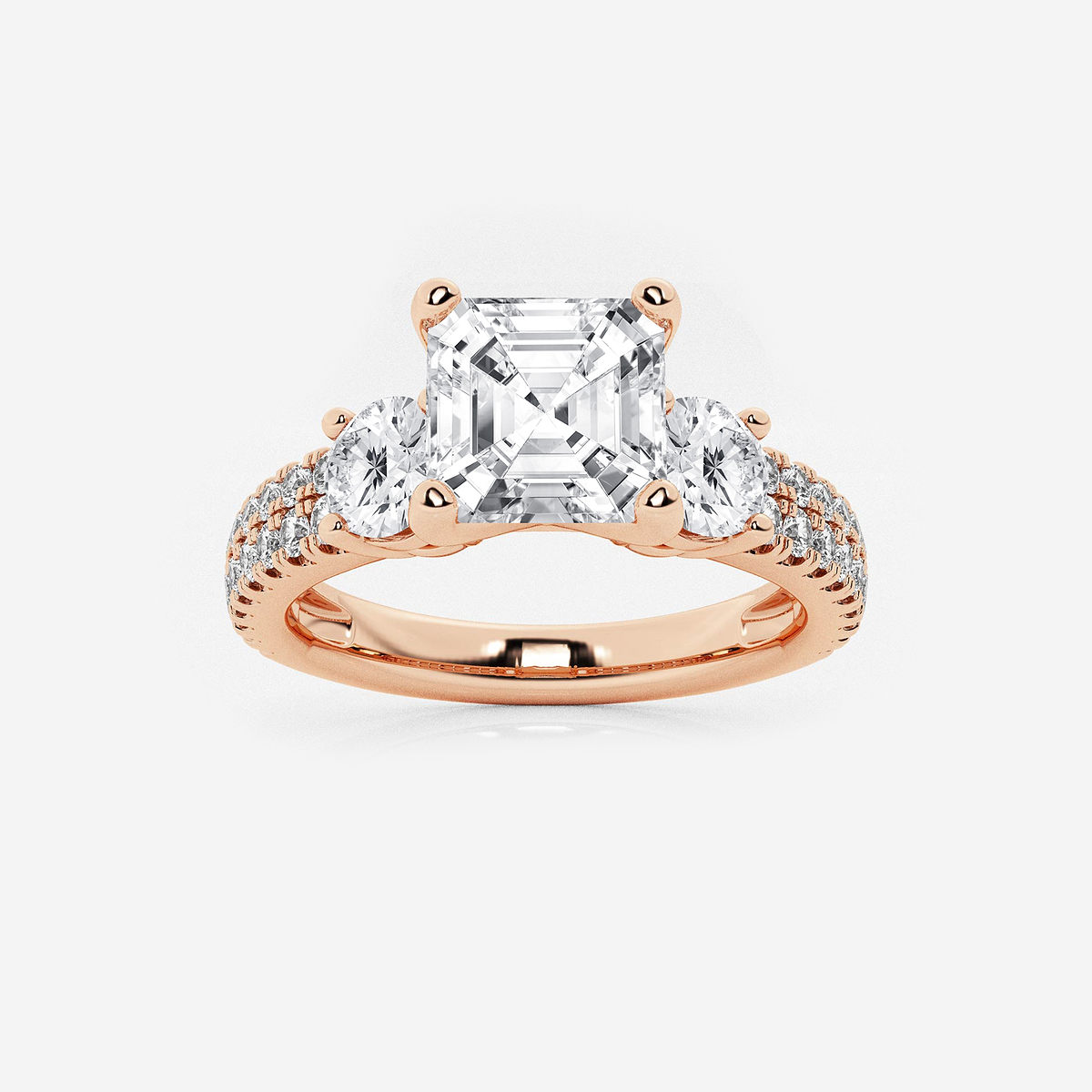 3 ctw Asscher Lab Grown Diamond Engagement Ring with Double Row Side Accents