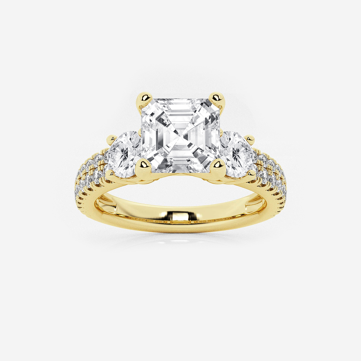 3 ctw Asscher Lab Grown Diamond Engagement Ring with Double Row Side Accents