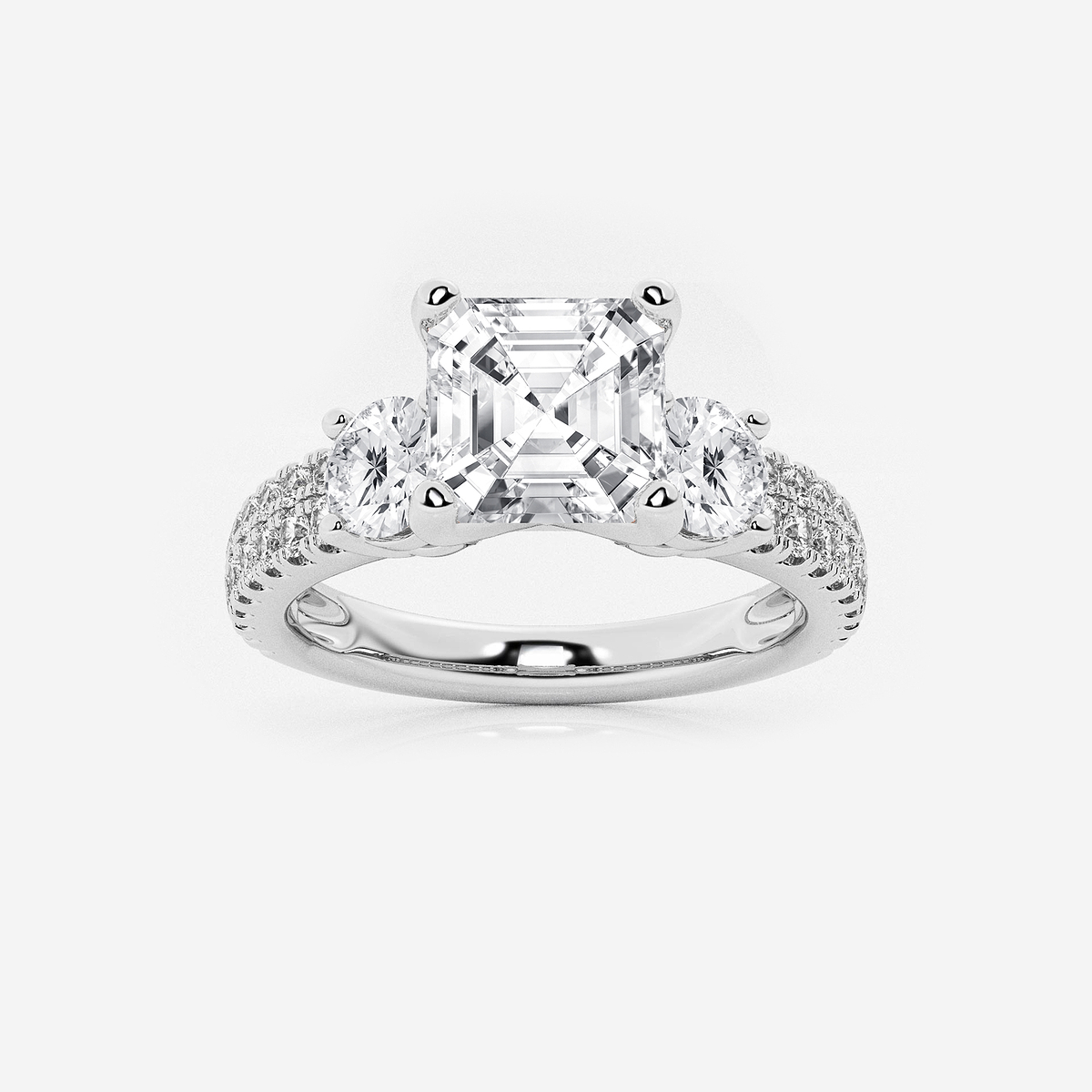 3 ctw Asscher Lab Grown Diamond Engagement Ring with Double Row Side Accents