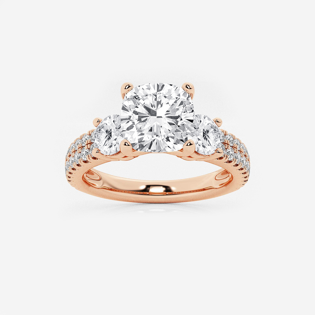 3 ctw Cushion Lab Grown Diamond Engagement Ring with Double Row Side Accents