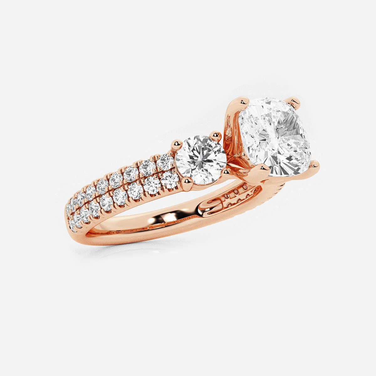 Additional Image 1 for  3 ctw Cushion Lab Grown Diamond Engagement Ring with Double Row Side Accents