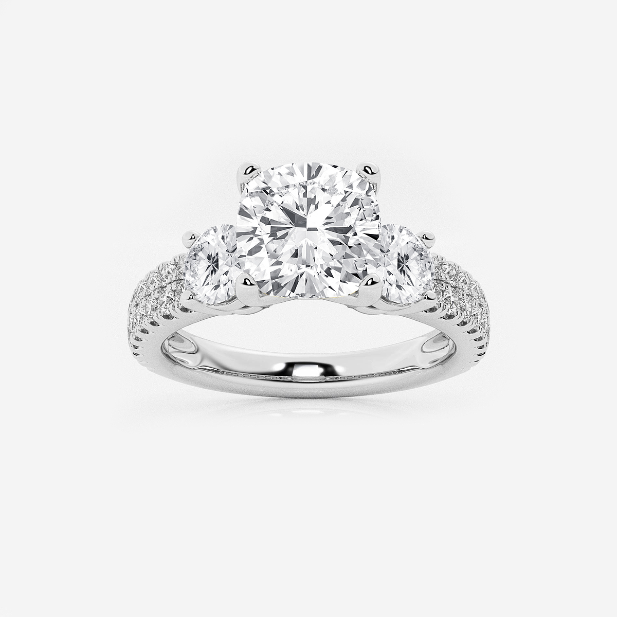 3 ctw Cushion Lab Grown Diamond Engagement Ring with Double Row Side Accents