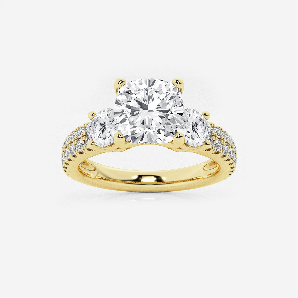 3 ctw Cushion Lab Grown Diamond Engagement Ring with Double Row Side Accents
