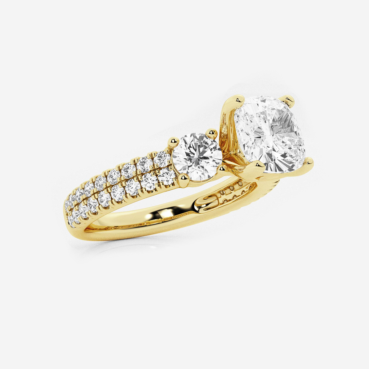 Additional Image 1 for  3 ctw Cushion Lab Grown Diamond Engagement Ring with Double Row Side Accents