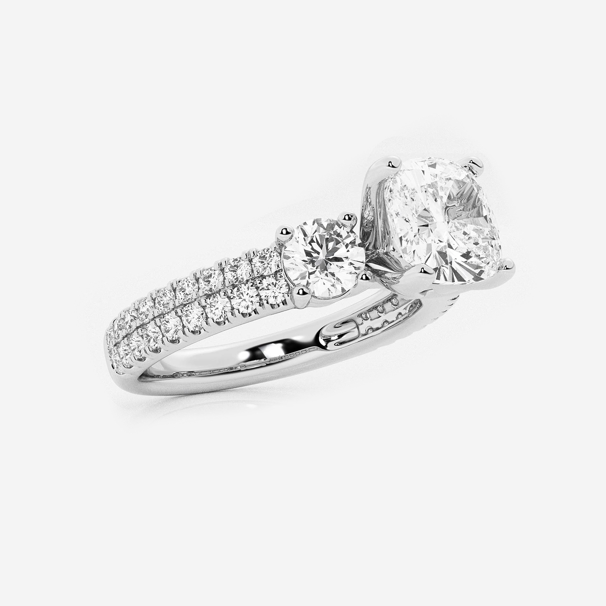 Additional Image 1 for  3 ctw Cushion Lab Grown Diamond Engagement Ring with Double Row Side Accents
