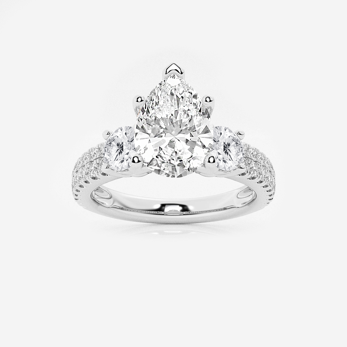 3 ctw Pear Lab Grown Diamond Engagement Ring with Double Row Side Accents