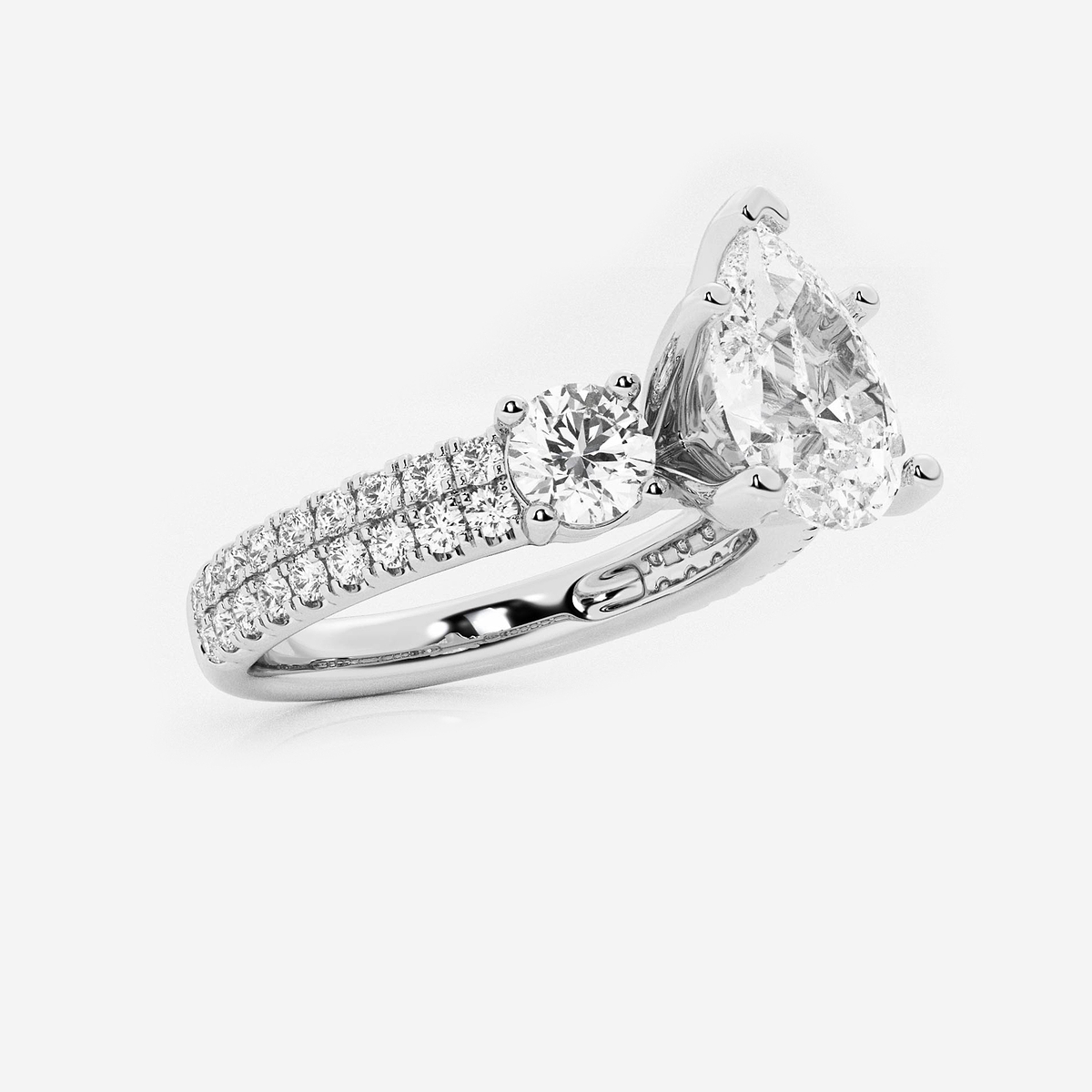 Additional Image 1 for  3 ctw Pear Lab Grown Diamond Engagement Ring with Double Row Side Accents