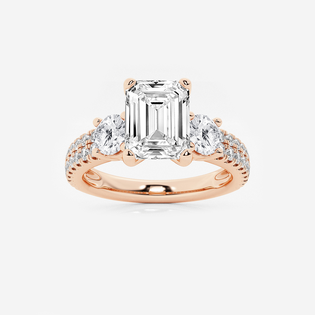 3 ctw Emerald Lab Grown Diamond Engagement Ring with Double Row Side Accents