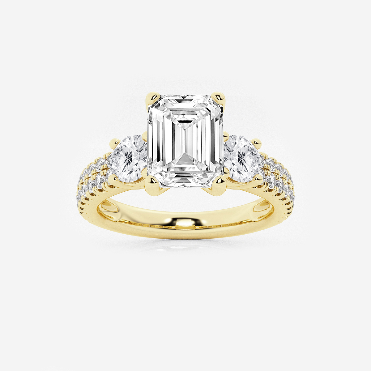 3 ctw Emerald Lab Grown Diamond Engagement Ring with Double Row Side Accents