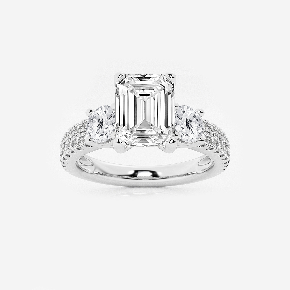 3 ctw Emerald Lab Grown Diamond Engagement Ring with Double Row Side Accents