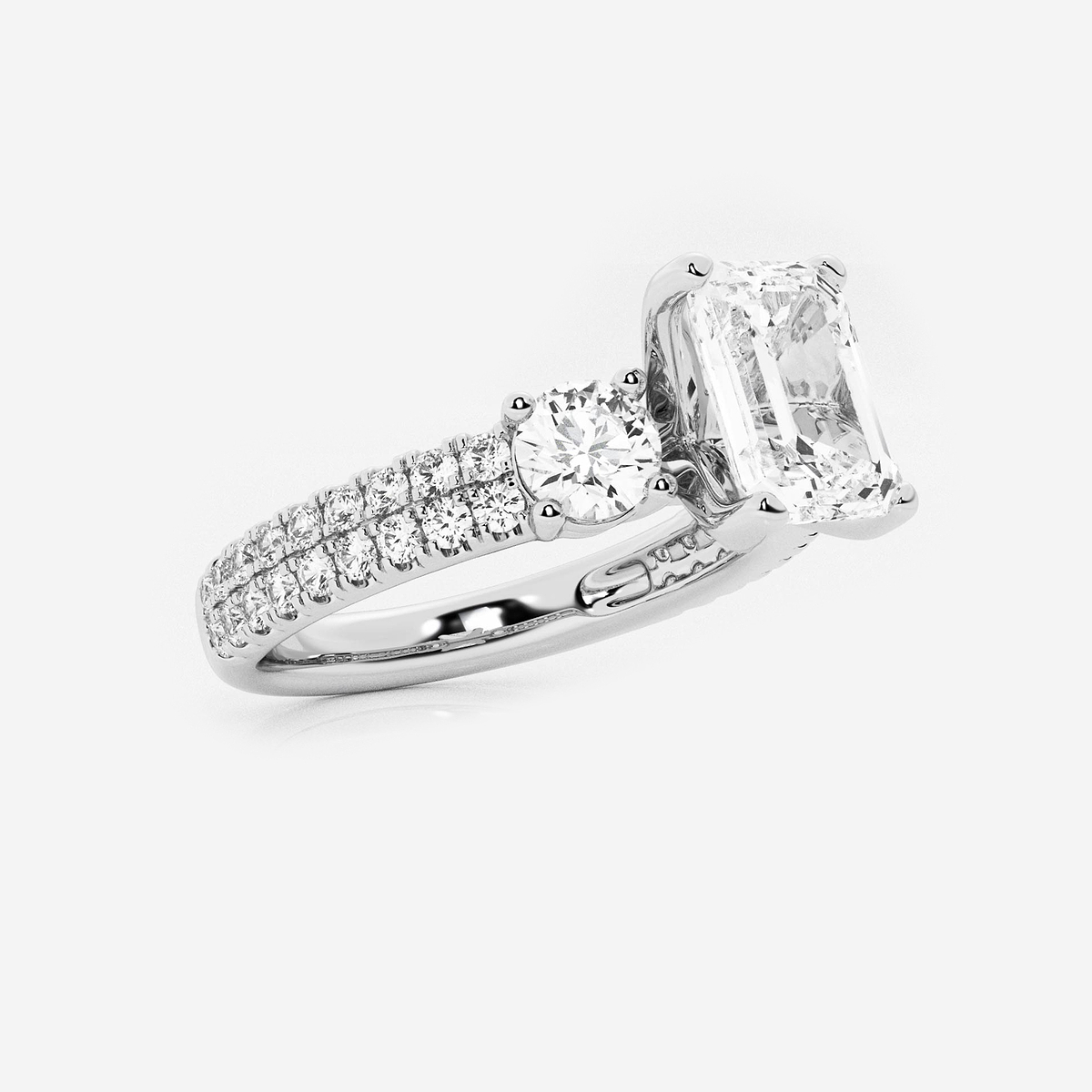 Additional Image 1 for  3 ctw Emerald Lab Grown Diamond Engagement Ring with Double Row Side Accents