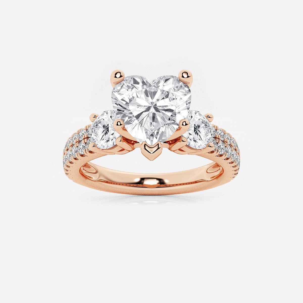 3 ctw Heart Lab Grown Diamond Engagement Ring with Double Row Side Accents