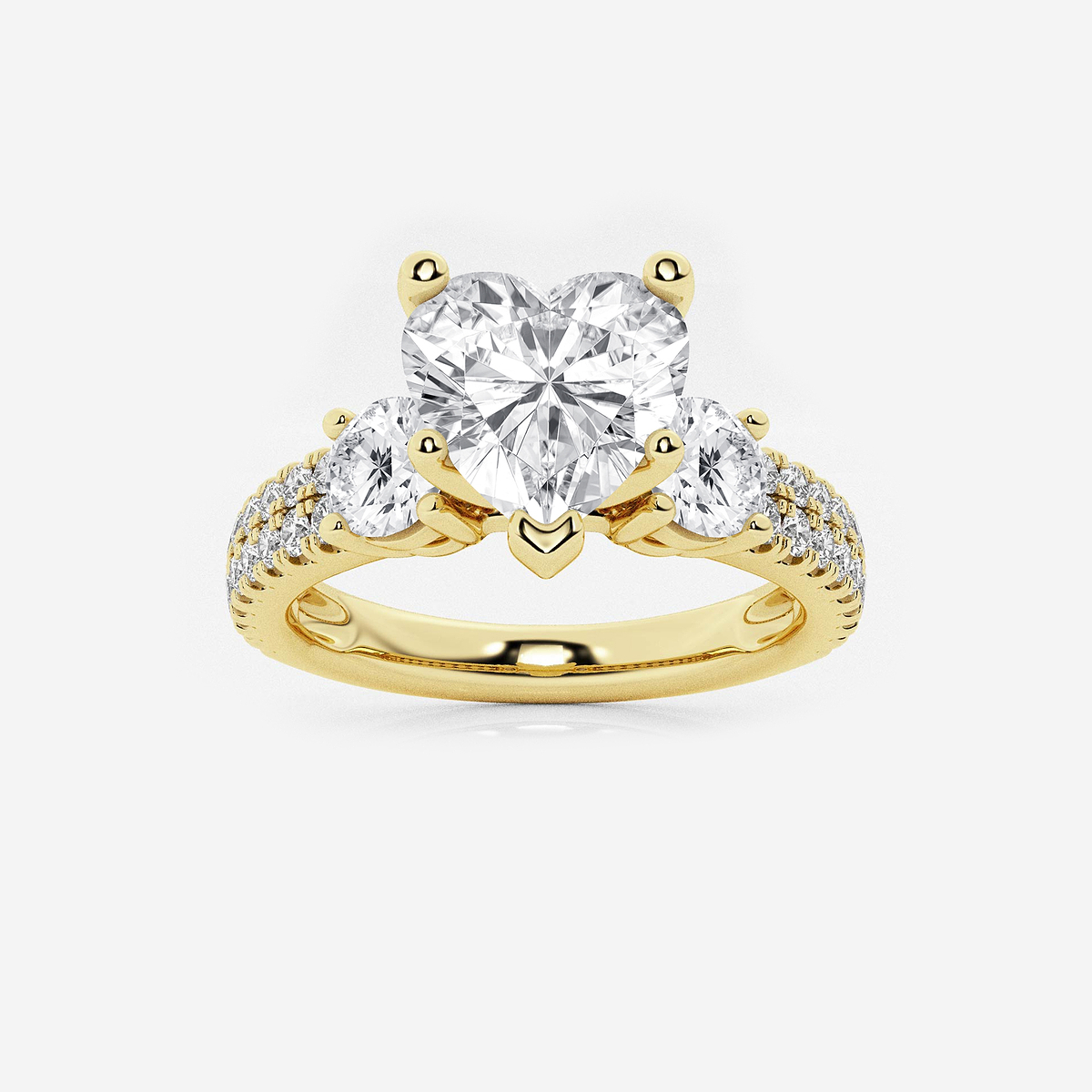 3 ctw Heart Lab Grown Diamond Engagement Ring with Double Row Side Accents