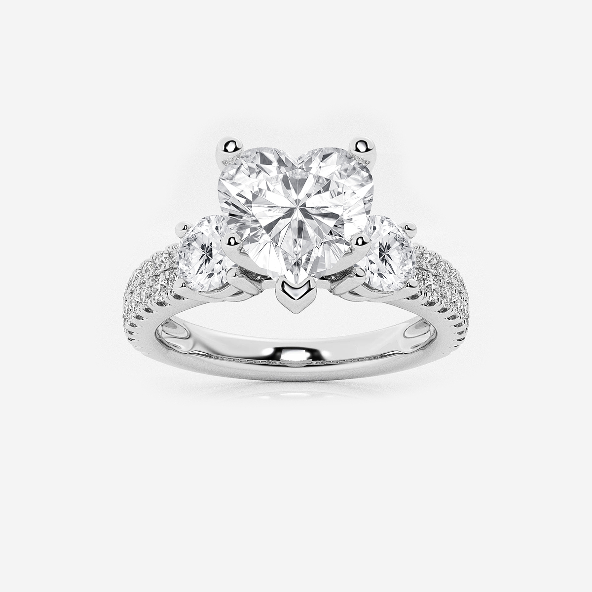 3 ctw Heart Lab Grown Diamond Engagement Ring with Double Row Side Accents