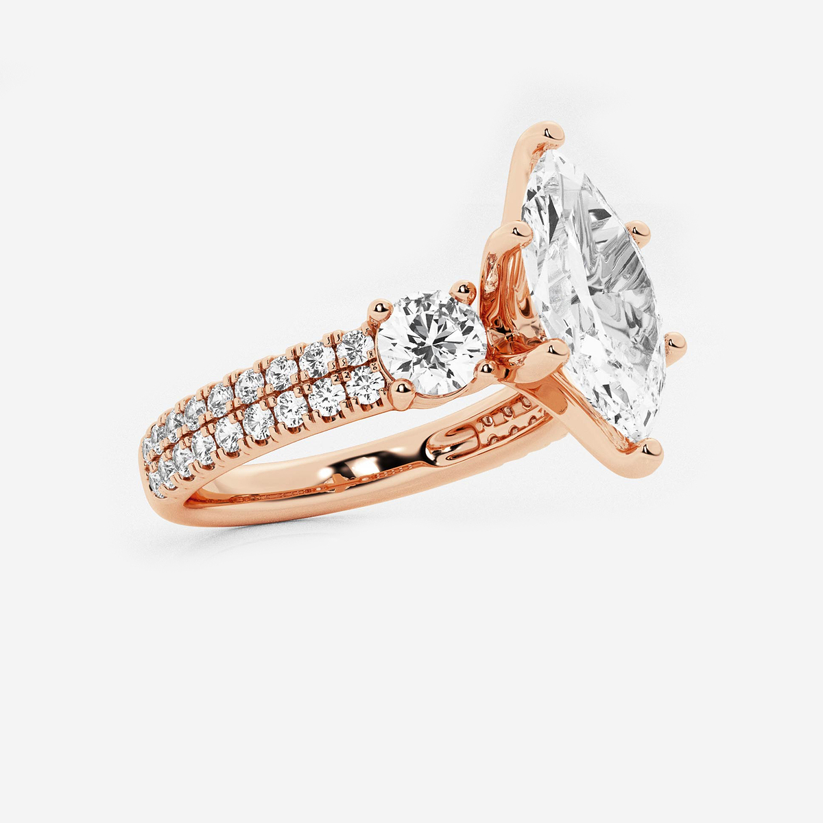 Additional Image 1 for  3 ctw Marquise Lab Grown Diamond Engagement Ring with Double Row Side Accents