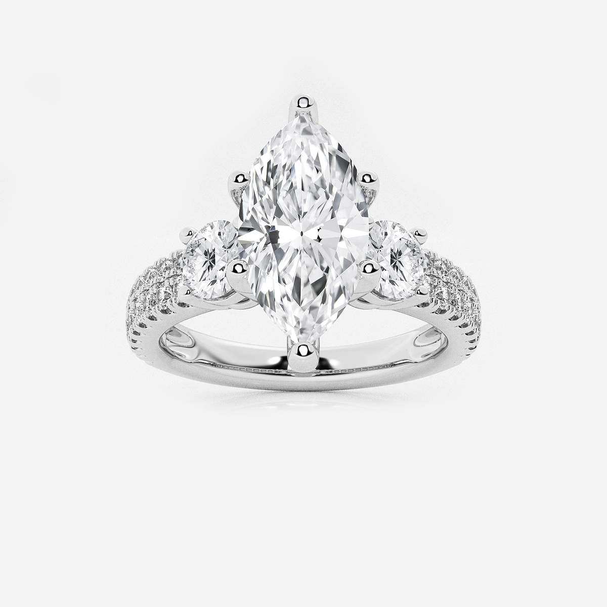 3 ctw Marquise Lab Grown Diamond Engagement Ring with Double Row Side Accents Platinum, FG, VS2+
