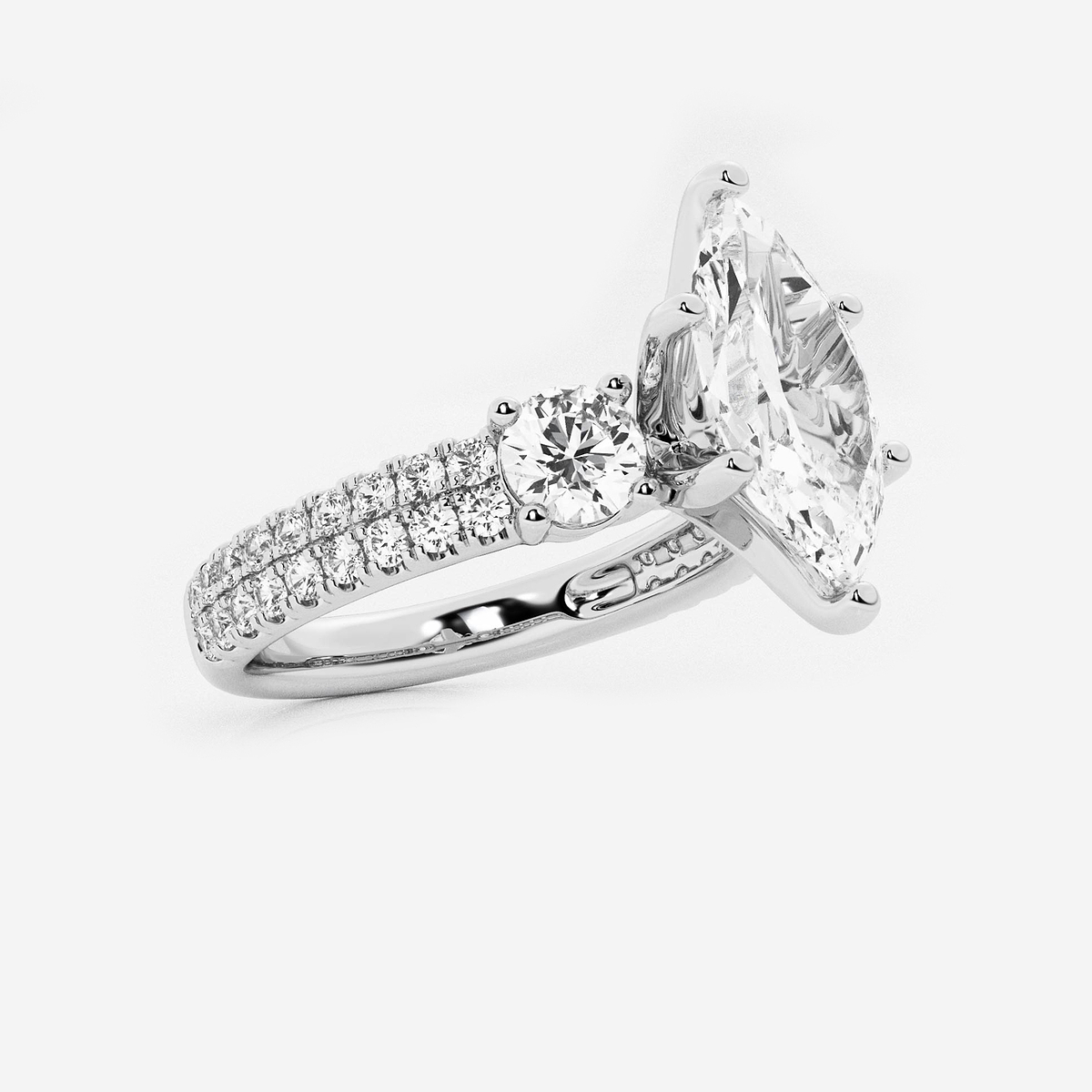 3 ctw Marquise Lab Grown Diamond Engagement Ring with Double Row Side Accents Platinum, FG, VS2+