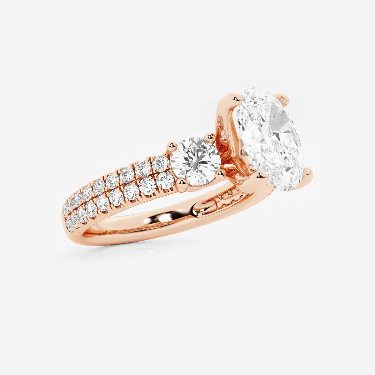 Additional Image 1 for  3 ctw Oval Lab Grown Diamond Engagement Ring with Double Row Side Accents