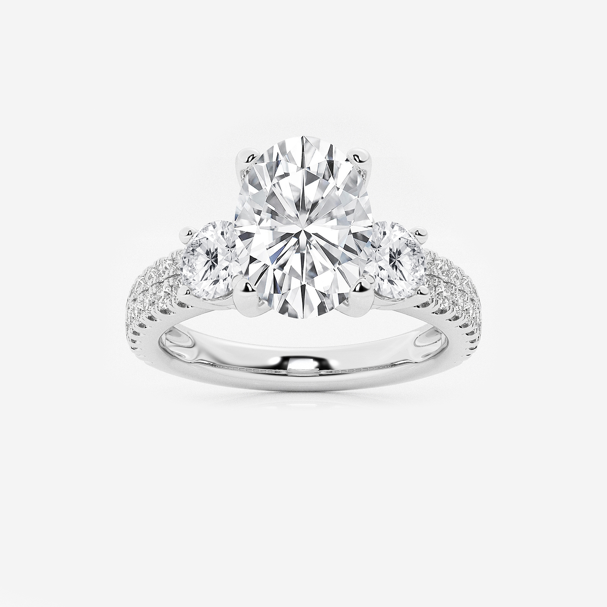 3 ctw Oval Lab Grown Diamond Engagement Ring with Double Row Side Accents