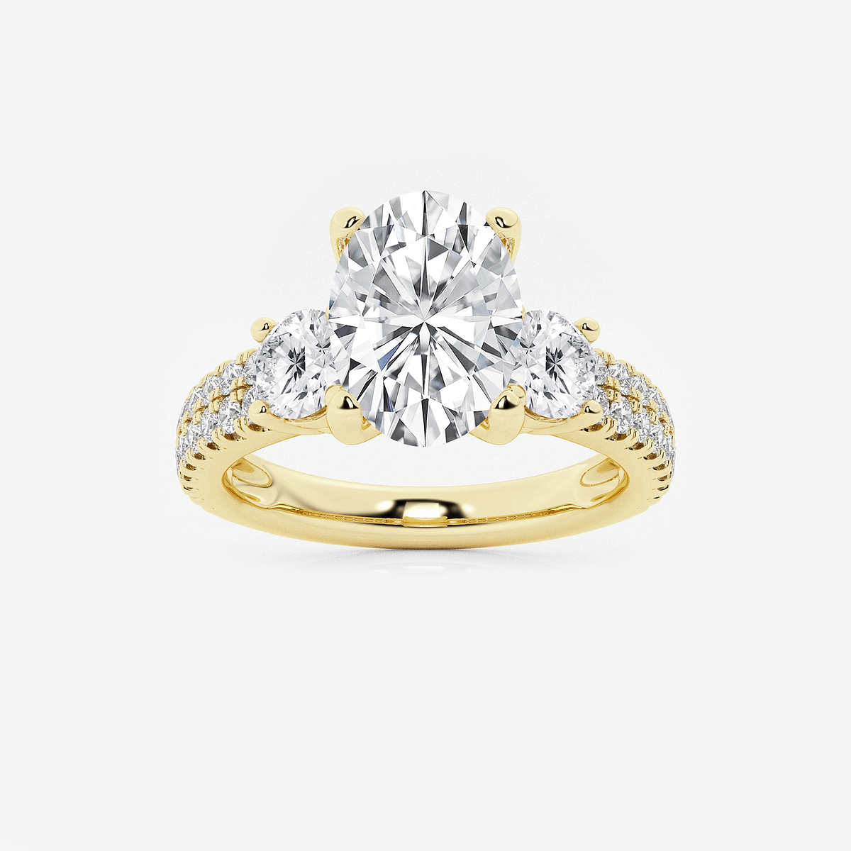 3 ctw Oval Lab Grown Diamond Engagement Ring with Double Row Side Accents