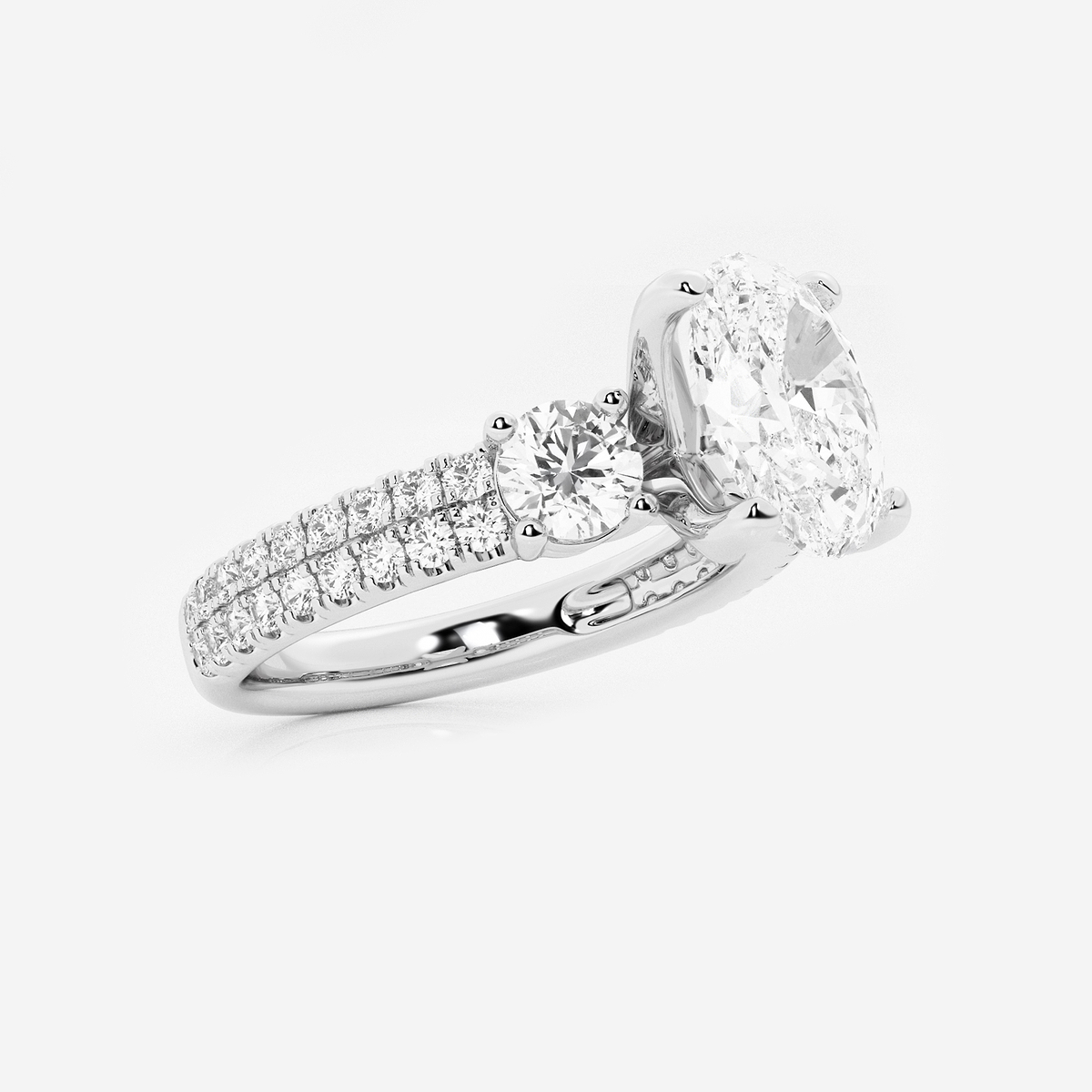 Additional Image 1 for  3 ctw Oval Lab Grown Diamond Engagement Ring with Double Row Side Accents