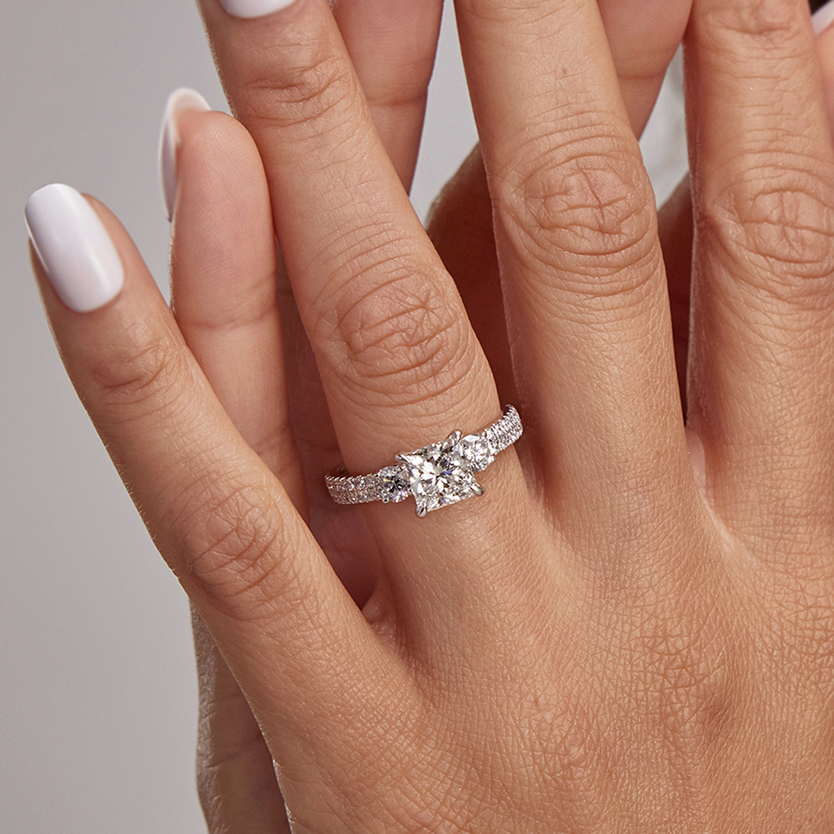 3 ctw Princess Lab Grown Diamond Engagement Ring with Double Row Side Accents