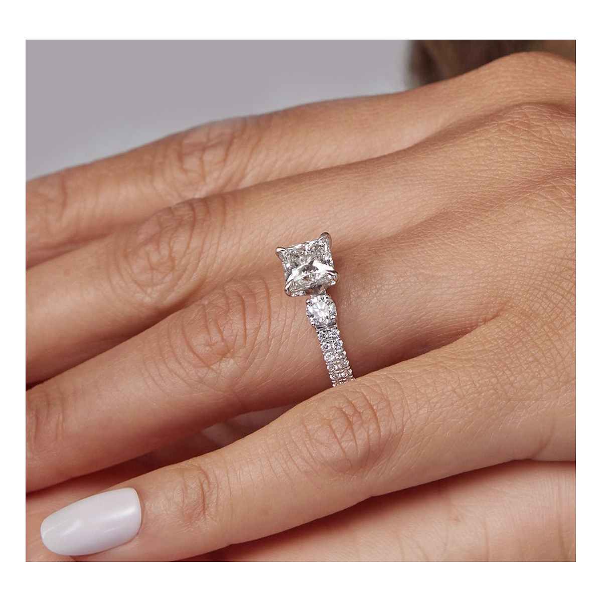 3 ctw Princess Lab Grown Diamond Engagement Ring with Double Row Side Accents