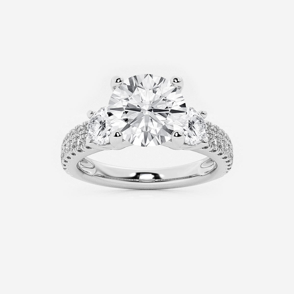 3 ctw Round Lab Grown Diamond Engagement Ring with Double Row Side Accents