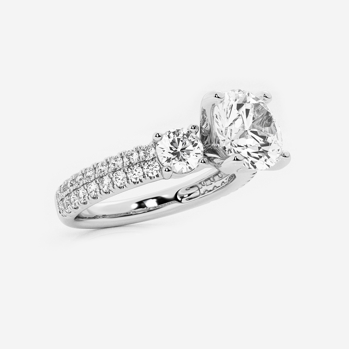Additional Image 1 for  3 ctw Round Lab Grown Diamond Engagement Ring with Double Row Side Accents
