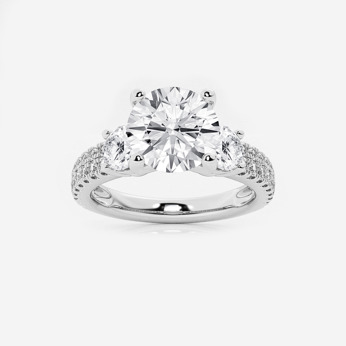 3 ctw Round Lab Grown Diamond Engagement Ring with Double Row Side Accents