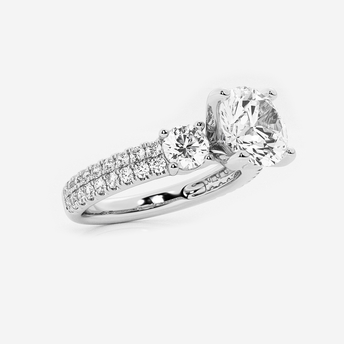 Additional Image 1 for  3 ctw Round Lab Grown Diamond Engagement Ring with Double Row Side Accents