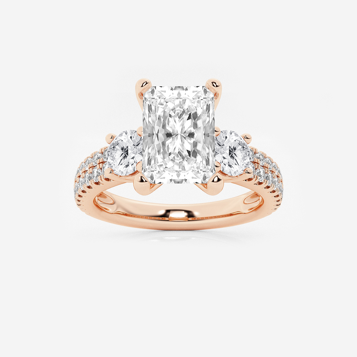 3 ctw Radiant Lab Grown Diamond Engagement Ring with Double Row Side Accents