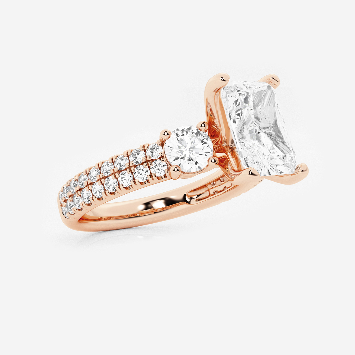 Additional Image 1 for  3 ctw Radiant Lab Grown Diamond Engagement Ring with Double Row Side Accents