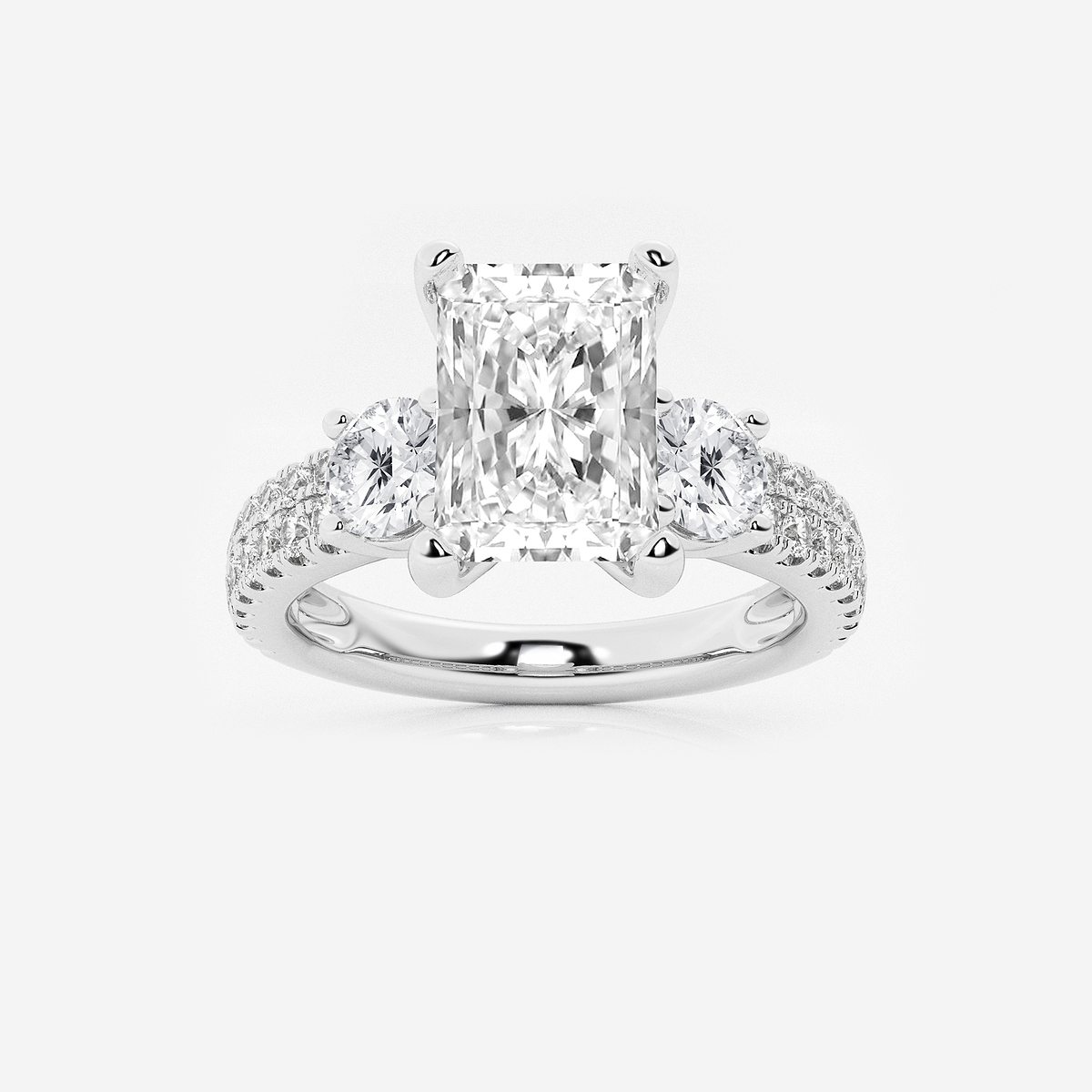 3 ctw Radiant Lab Grown Diamond Engagement Ring with Double Row Side Accents