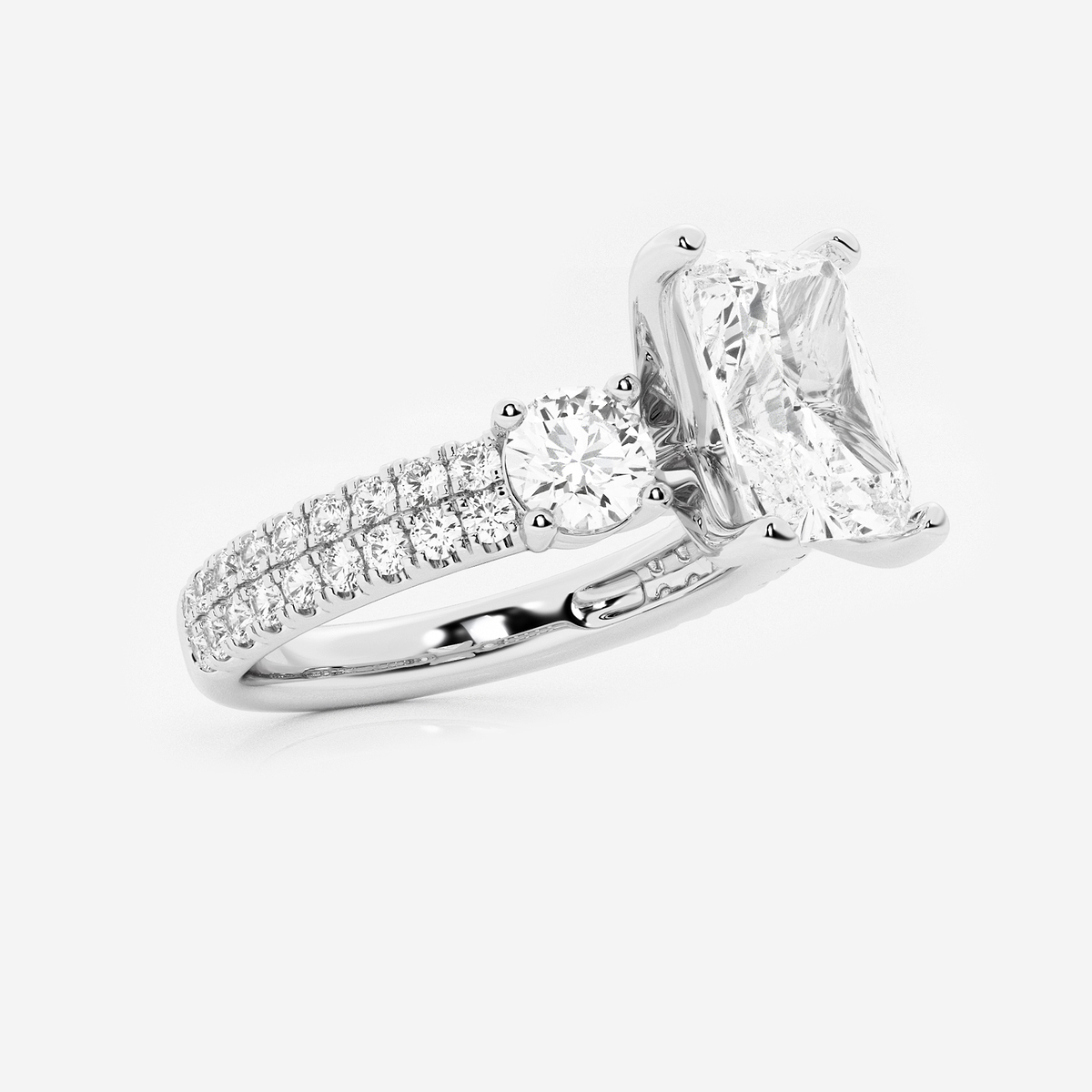 Additional Image 1 for  3 ctw Radiant Lab Grown Diamond Engagement Ring with Double Row Side Accents