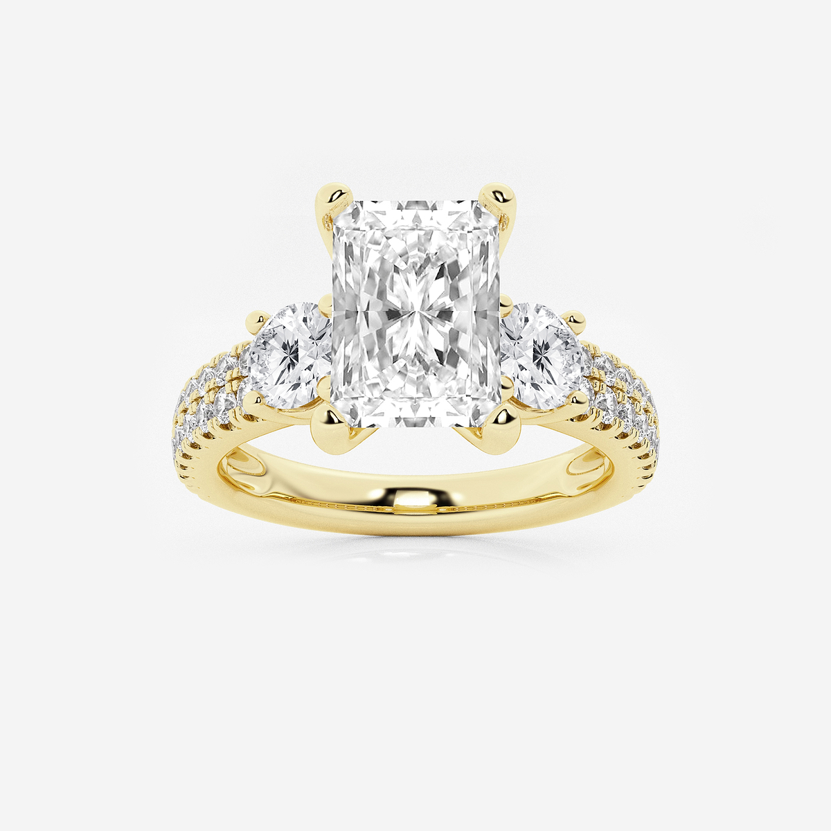 3 ctw Radiant Lab Grown Diamond Engagement Ring with Double Row Side Accents