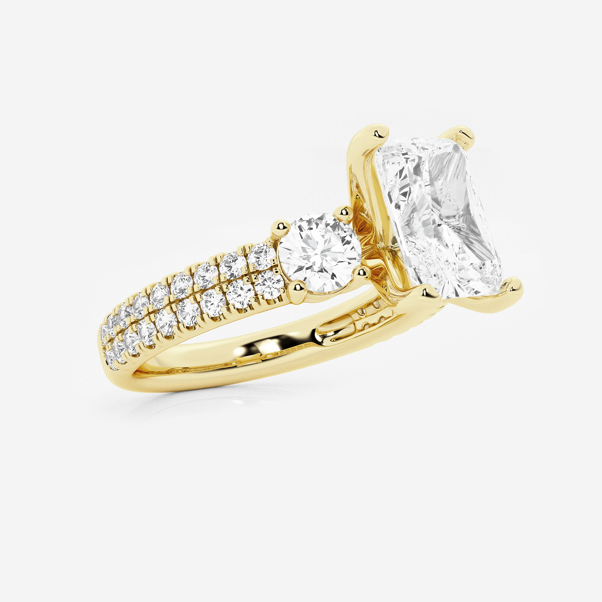 Additional Image 1 for  3 ctw Radiant Lab Grown Diamond Engagement Ring with Double Row Side Accents