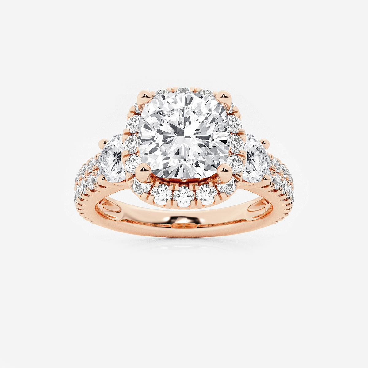 3 1/4 ctw Cushion Lab Grown Diamond Double Row Side Stones Halo Engagement Ring