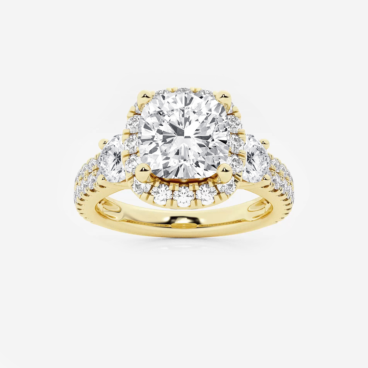 3 1/4 ctw Cushion Lab Grown Diamond Double Row Side Stones Halo Engagement Ring