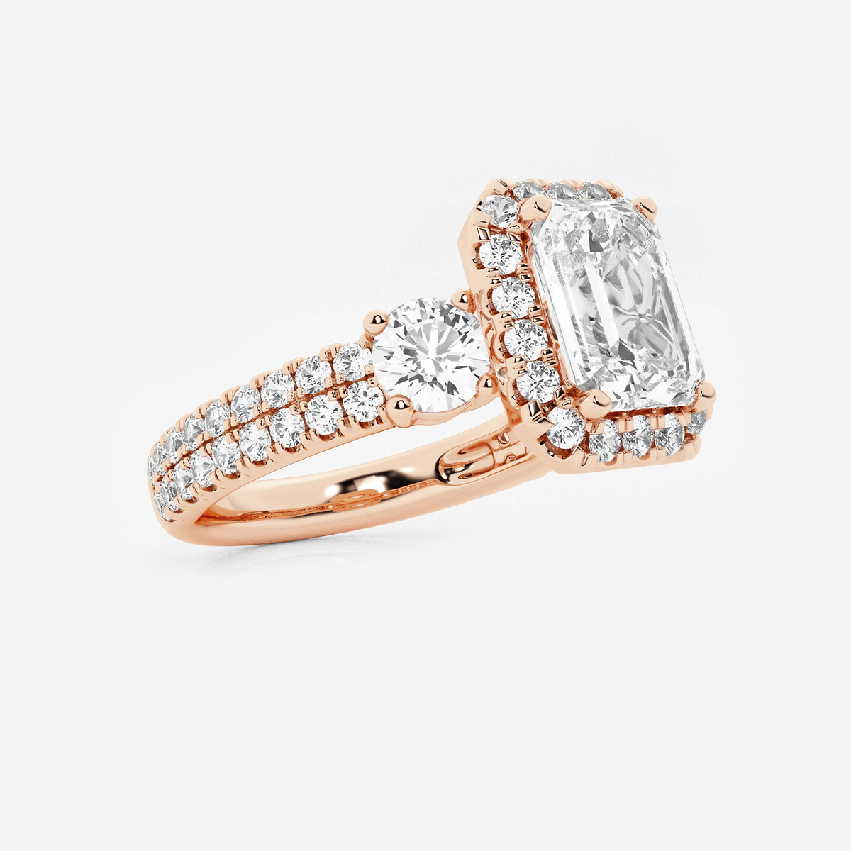 Additional Image 1 for  3 1/4 ctw Emerald Lab Grown Diamond Double Row Side Stones Halo Engagement Ring
