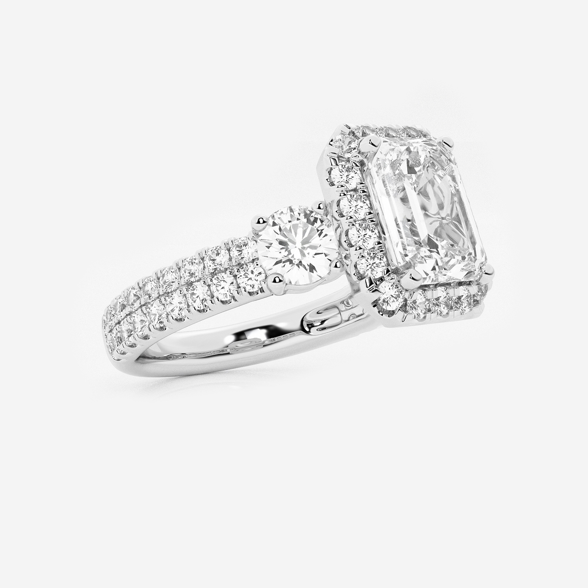 Additional Image 1 for  3 1/4 ctw Emerald Lab Grown Diamond Double Row Side Stones Halo Engagement Ring
