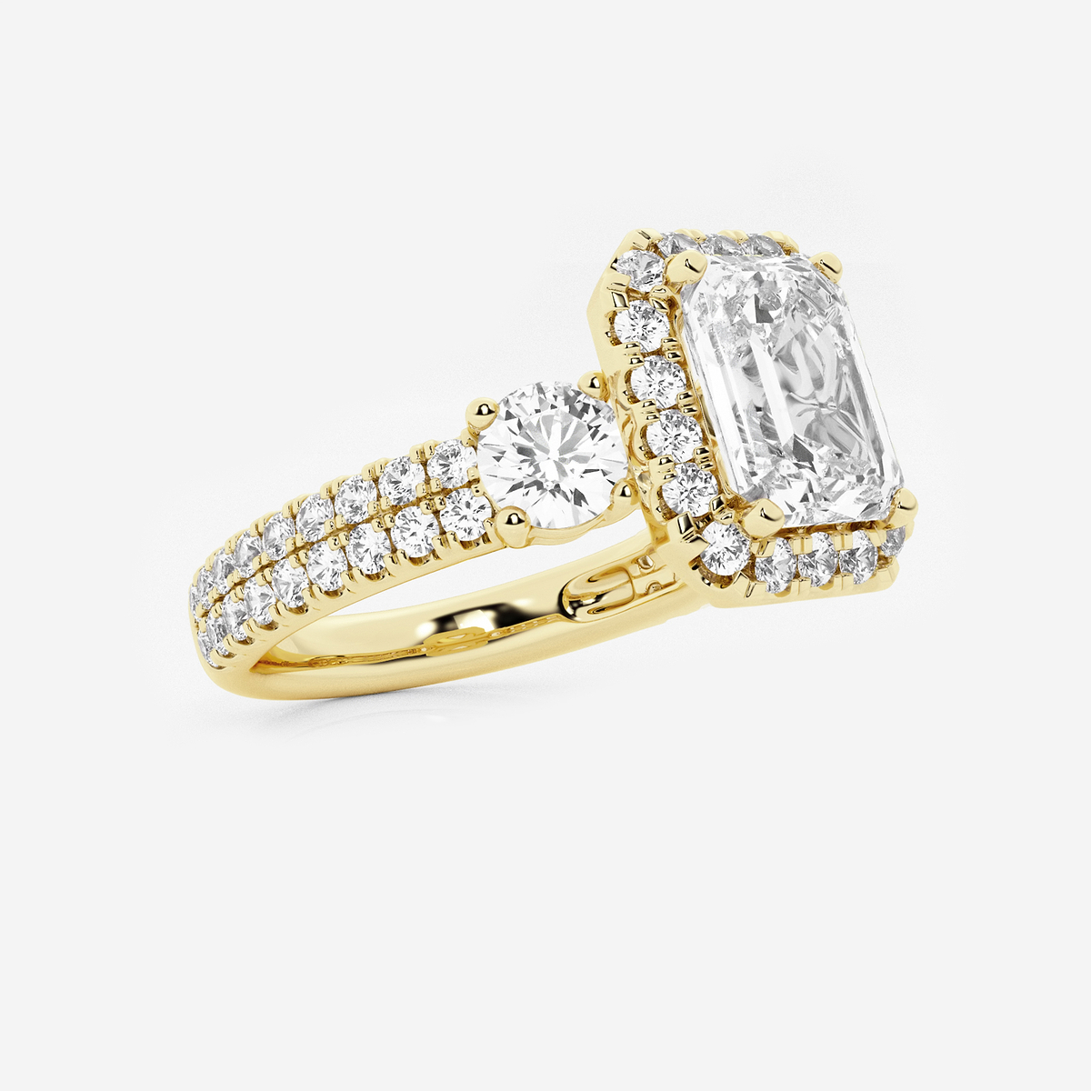 Additional Image 1 for  3 1/4 ctw Emerald Lab Grown Diamond Double Row Side Stones Halo Engagement Ring