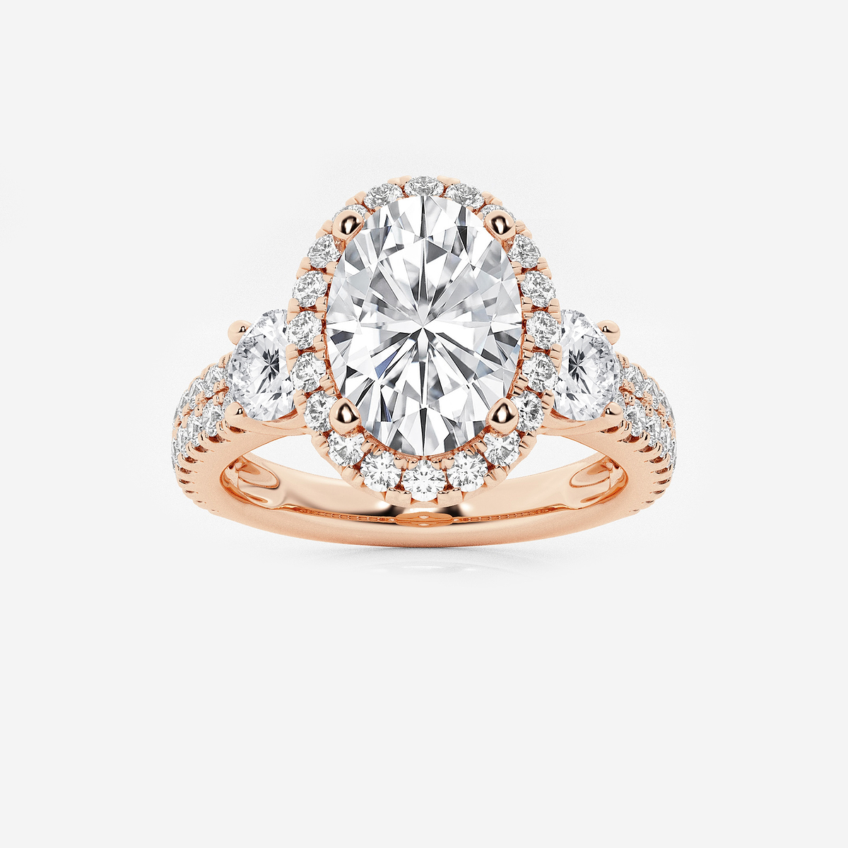 3 1/4 ctw Oval Lab Grown Diamond Double Row Side Stones Halo Engagement Ring