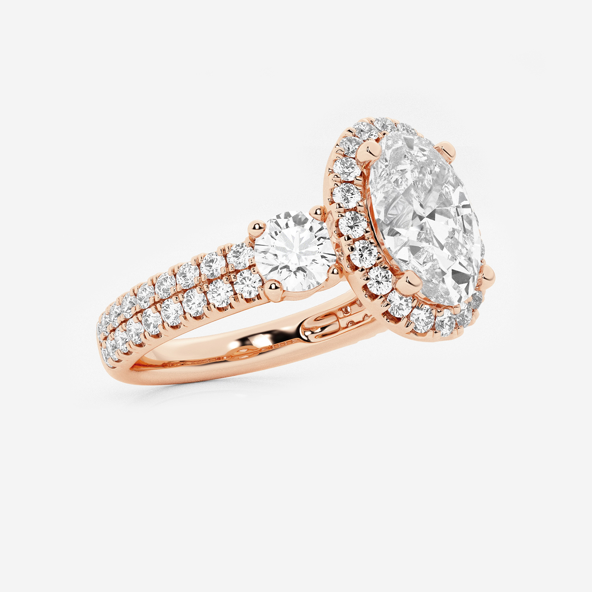 Additional Image 1 for  3 1/4 ctw Oval Lab Grown Diamond Double Row Side Stones Halo Engagement Ring