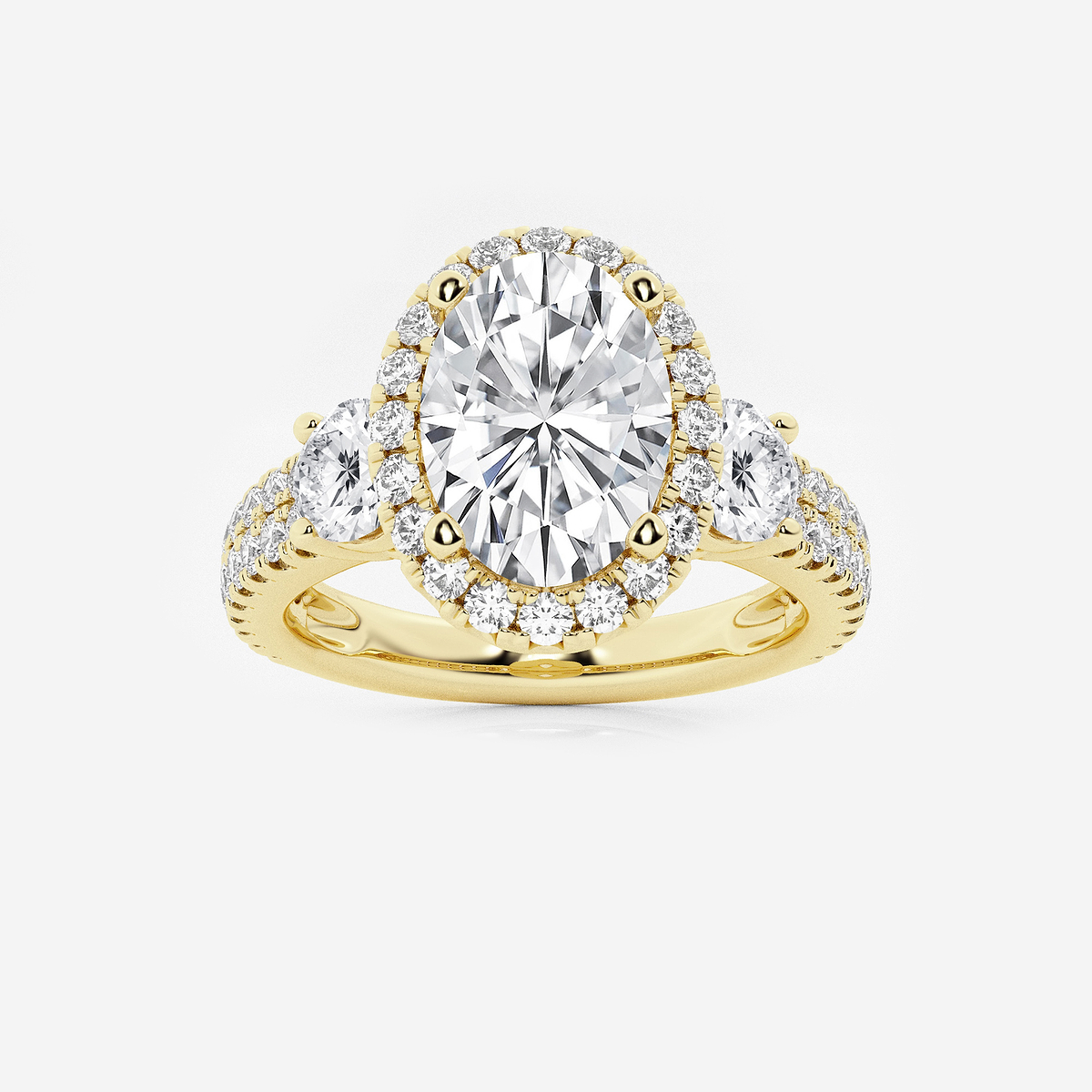 3 1/4 ctw Oval Lab Grown Diamond Double Row Side Stones Halo Engagement Ring