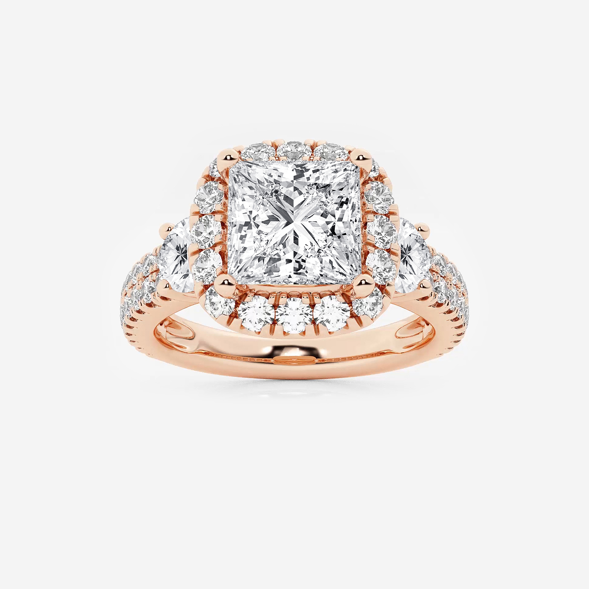 3 1/4 ctw Princess Lab Grown Diamond Double Row Side Stones Halo Engagement Ring