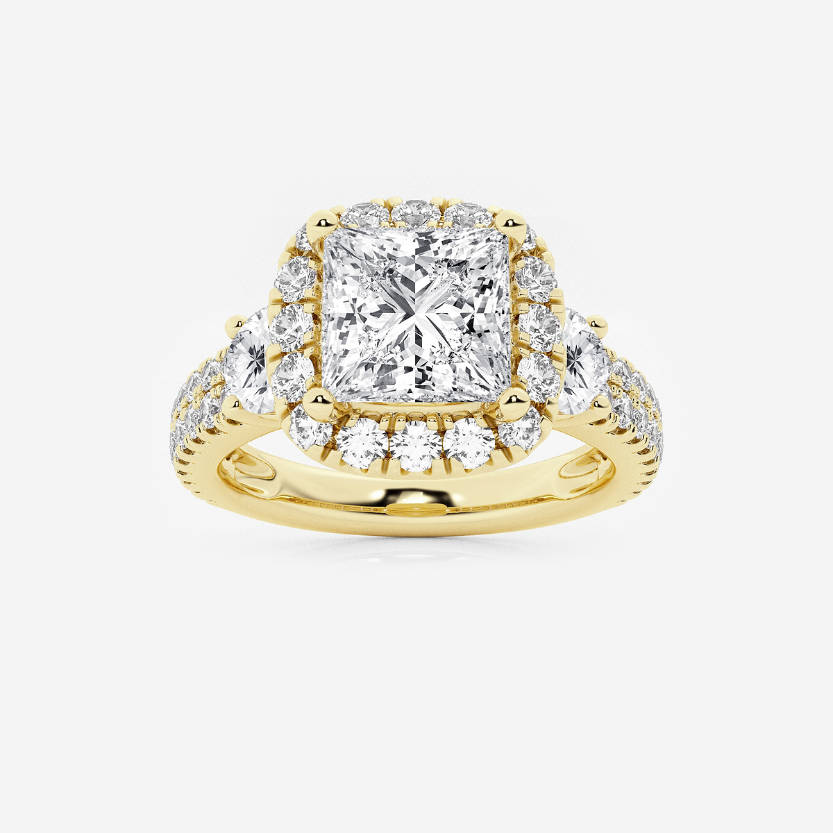 3 1/4 ctw Princess Lab Grown Diamond Double Row Side Stones Halo Engagement Ring