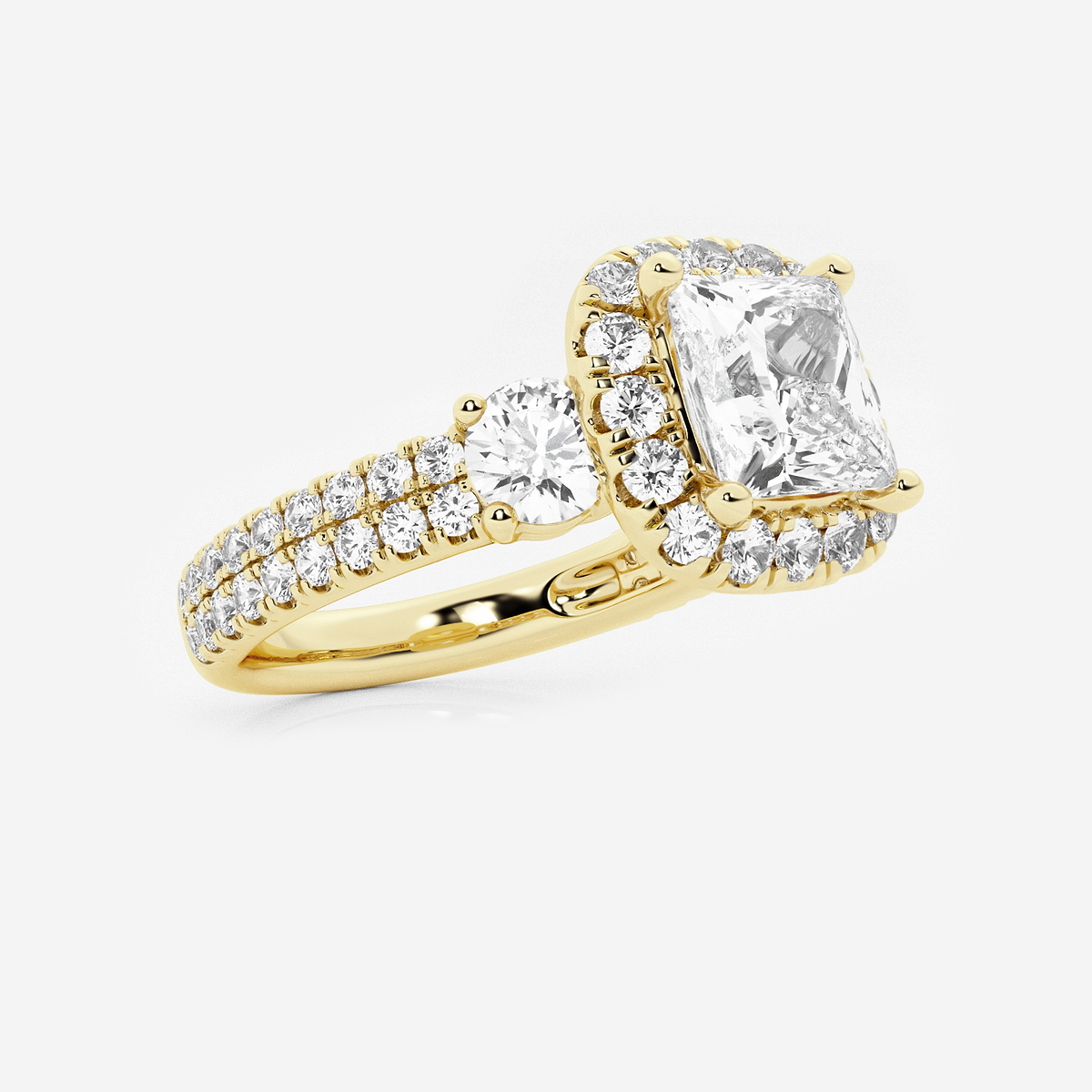 Additional Image 1 for  3 1/4 ctw Princess Lab Grown Diamond Double Row Side Stones Halo Engagement Ring