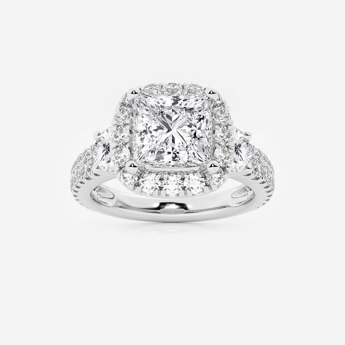 3 1/4 ctw Princess Lab Grown Diamond Double Row Side Stones Halo Engagement Ring
